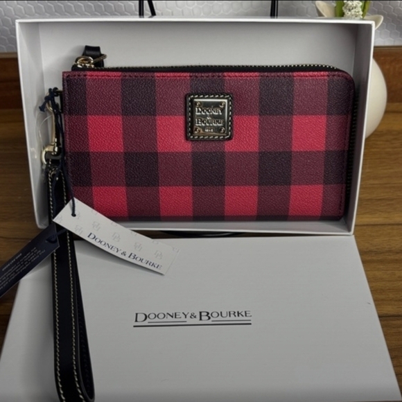 Dooney & Bourke Handbags - Dooney & Bourke Red Buffalo Plaid Zip Wristlet